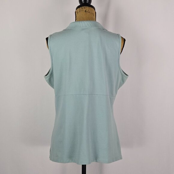 Eddie Bauer Blue Sleeveless Wrap Collar Top XL Cotton Spandex‎ Tank Blouse - Picture 3 of 13